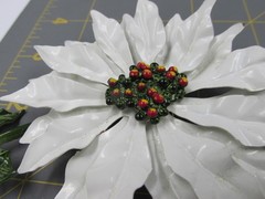 Vintage Enameled Metal White Poinsettia Flower Brooch Christmas Holiday 5”