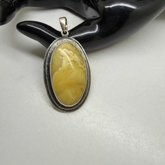 Silver landscape Whole Stone natural Amber Pendant 9.8g