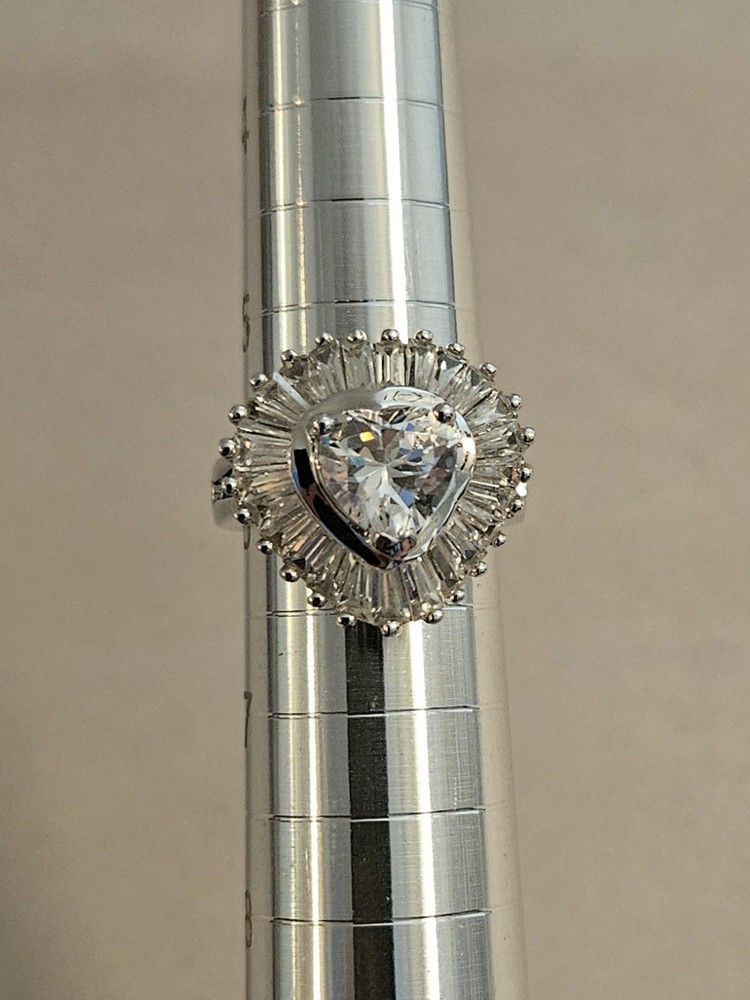 Heart Shaped Silverstone CZ Ballerina Ring Size 6 Thailand