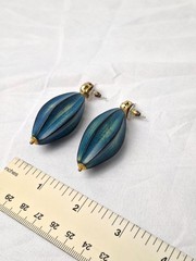 Vintage Designer 1992 Bronze Pave Gemstone Olive Tourmaline Blue Melon Earrings
