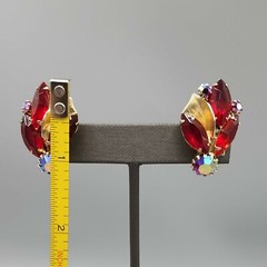 Juliana for Weiss Red Navette Rhinestone Metal Leaf Brooch & Earrings BOOK PIECE