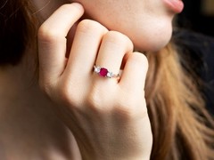 Antique 0.60Ct Burmese Ruby and 0.66Ct Diamond Platinum Trilogy Ring Circa 1915