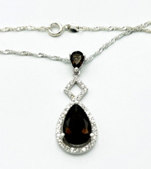 Sterling Silver 925 FAS Brown Spinel Pear Shaped Halo Pendant Necklace