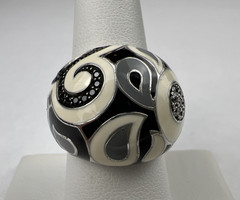 Belle Etoile Sterling Silver Black & White Enamel CZ Statement Ring Size 7.75