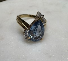 Vintage Sterling Silver Gold Plated London Blue Topaz Ring SZ6