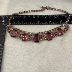 Vintage Purple Rhinestone Necklace Gold Tone 14”