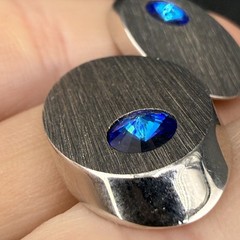 Vintage Cuff Links Blue Rhinestone Silver Tone