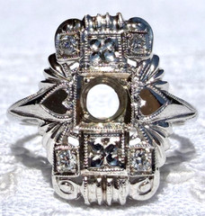 1930s Art Deco 18K White Gold DIAMOND Ring Setting/ Semi-Mount w/ HEARTS ~ 2.8 g
