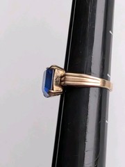 Vintage Art Deco UNCAS Faceted Blue Glass Rhinestone Gold Filled Ring sz 6.25
