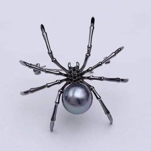 Vintage Black Rhinestone Spider Brooch Pearl Pin Insect Bug Jewelry Summer Gift