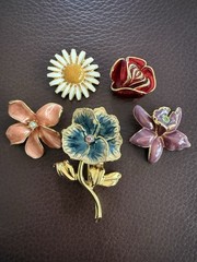 Joan Rivers Brooch Lot Garden Party Enamel Interchangeable Flower Bird Gold Tone