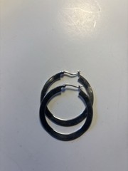 Vintage Wire Flat Handmade .925 Hoop Earrings With Hinge 1 1/2 In Width