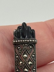 Vintage Art Deco 935 Sterling Silver Marcasite Enamel Amazonite Brooch