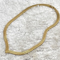 Vintage Chevron Necklace Gold Tone Flat Curb Chain 17″