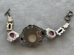 Vintage 925 Sterling Silver Multi Gemstone Goddess Toggle Bracelet Estate Jewelr