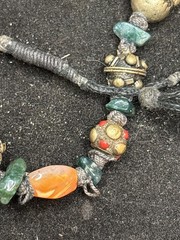 Vintage Ethnic Statement Necklace – Tribal Boho Silver Tone Beads & Stone Accent