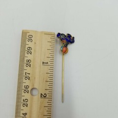 Vintage Circus Elephant On Ball Enamel Cloisonné Stick Pin & Parrot Push Pin