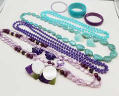 Vintage Retro Plastic Jewelry Lot, In Turquoise and Purple Lucite, 1960s-1980s