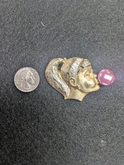 Vintage AJC American Jewelry Bubble Gum Girl Brooch Gold Tone Pink Bubble Signed