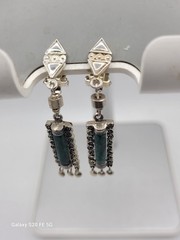 Vintage Sterling Silver Eilat Stone Earrings Drop Dangle Clipon Made In Israel