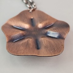 Vintage Turquoise Necklace Pendant Scalloped Copper 23″