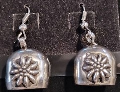 Vintage Silver Toned Bell Flower Charm Hook Earrings