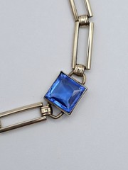 Vintage Simmons Art Deco Gold Filled Bracelet Blue Glass Square Link