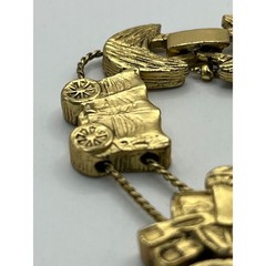 Vintage 1995 BG Western Slide Charm Bracelet Gold Tone Cowboy Boot Hat Wagon