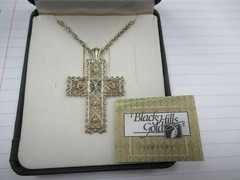 Vintage Sterling & 12K Black Hills Gold Cross Pendant & Sterling Necklace in Box