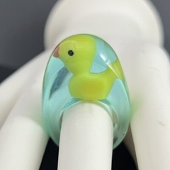 Lucite Dome Ring Rubber Ducky Yellow Blue Size 8 Retro Chunky Cased Resin