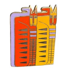 Laurel Burch Egypticat Vintage Enamel Brooch Pin Gold Tone Orange Yellow Cat