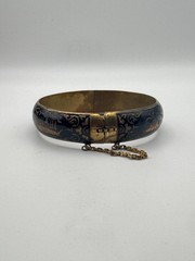 Vintage Siam Bracelet Sterling Silver Niello Enamel Bangle Longship Etched 7.25