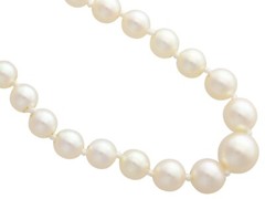 Single Strand Pearl Necklace with Sapphire, Diamond and 12k White Gold Clasp