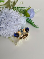 Trifari Crown Brooch Blue Cabochon Rhinestone Vintage Gold Tone Pin Pendant Book