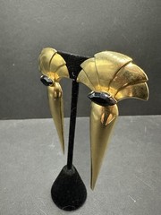 Vintage Art Deco Statement Goldtone Black Rhinestone Earrings Large Drop Clip-on