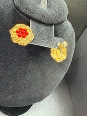 Vintage Chunky Gold Twist Faux Coral Cabochon Screw Back Clip On Earrings 60s