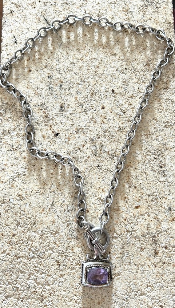 VINTAGE 14K GOLD NECKLACE CHOKER STERLING SILVER GENUINE AMETHYST STONE TESTED