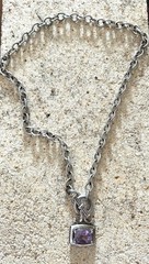 VINTAGE 14K GOLD NECKLACE CHOKER STERLING SILVER GENUINE AMETHYST STONE TESTED