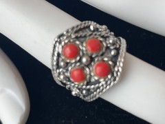 Vintage silver tone braided southwestern Orange coral ring intricate fits 5 6