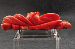 Red Coral OBIDOME carved “Rose” and Certificate ( 56mm ( 2.20in) total 121.5ct).