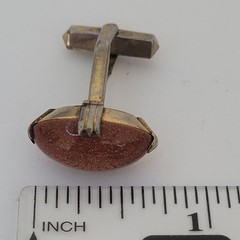 Vintage Goldstone Cufflinks Gold Tone Oval Retro Bullet Back