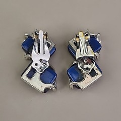 Vintage Thermoset Necklace Clip On Earrings Set Blue Silver Tone 15″