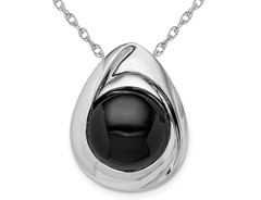 Sterling Silver Polished Black Onyx Teardrop Slide Pendant (18 Inches)