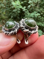 Vintage soviet earrings with Export stamp silver 925 with Nephritis USSR
