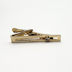Modernist Open Metal Rectangle w Crystal Gold Tone Short Vintage Tie Clip Clasp