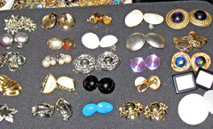 Lot of 25 Vintage Clip-on Earrings Variety of Styles Colors Signed Unsigned Nice