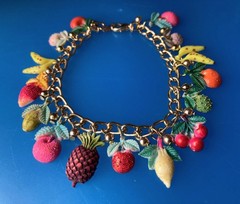 Fun Bright Cheerful Vintage 1960s Fruits Tutti Frutti Fruit Charm Bracelet