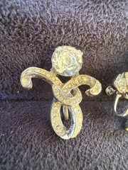 Vintage Sterling Clear Rhinestone Ribbon Earrings with Tension Based Clip On