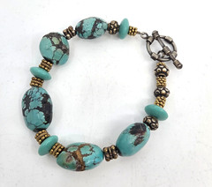 VTG Turquoise Nugget Sterling Toggle Closure and Spacer Beads 7″ Bracelet