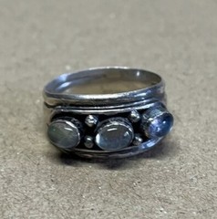 Vintage 3 Stone Triple Moonstone Oval Sterling Silver 925 Sz 9.75 Ring